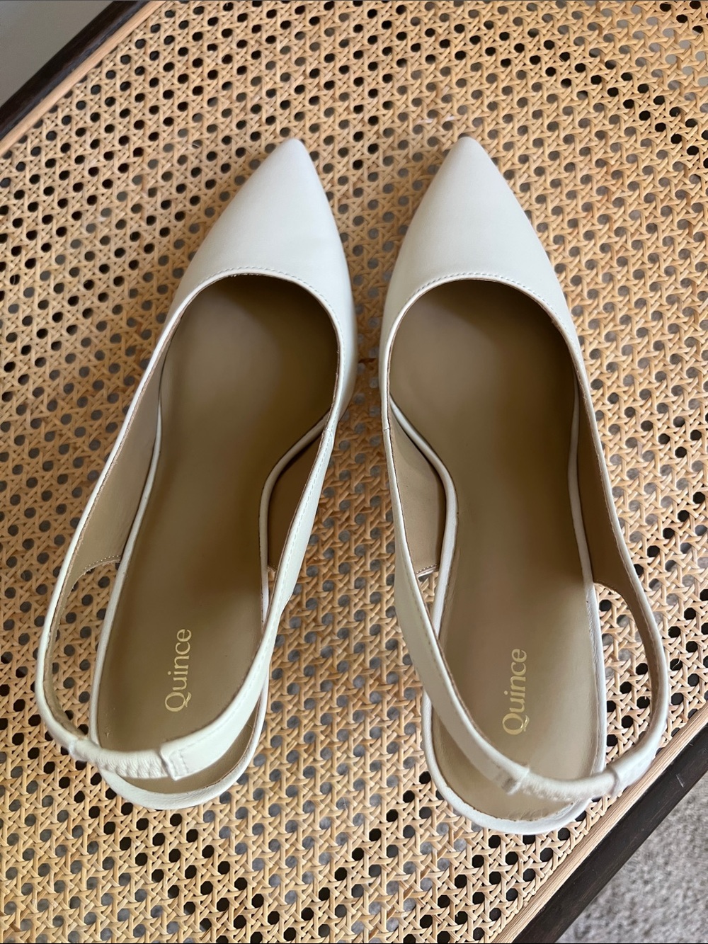 Quince Cream Pointed Toe Slingback Heels - Picture 7 of 8